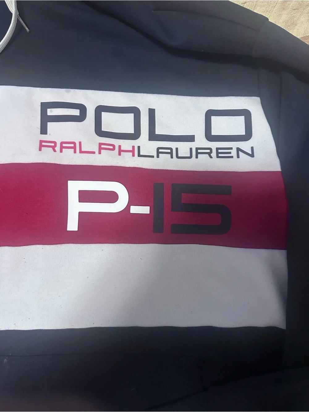 Polo by Ralph Lauren Black Hoodie with Red and Cream Stripe